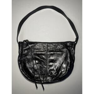HOBO Leather Shoulder Bag Womens Black Zip Top Hobo Crescent Brass Hardware